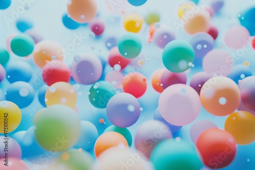 Wallpaper Mural Multi-colored spheres floating with a dreamy, weightless feel against a soft blue background, creating a sense of whimsy and lightness. Torontodigital.ca