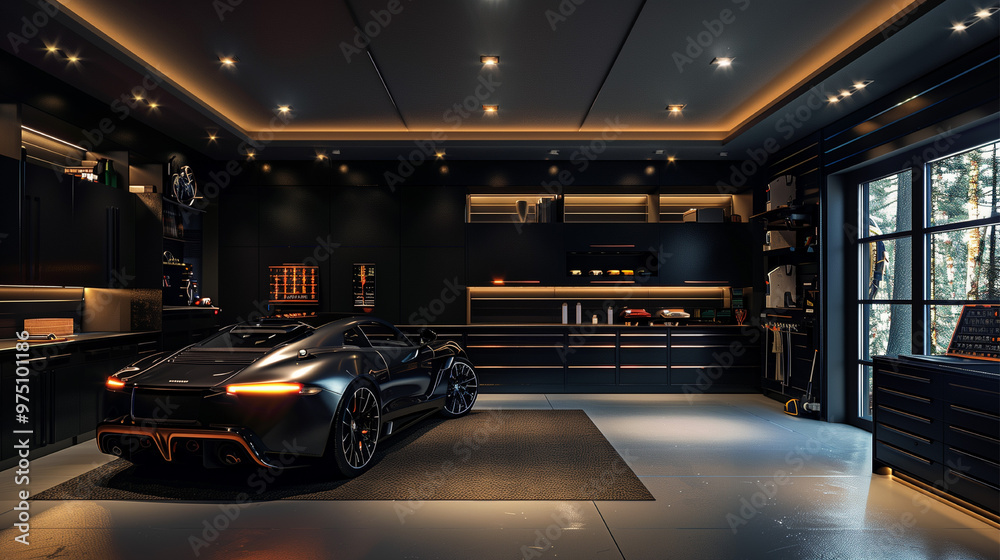 futuristic garage with neon lighting futuristic garage with neon lighting