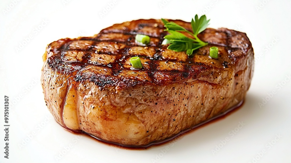 A meat close-up on a white plate, sauced A meat close-up on a white plate, sauced