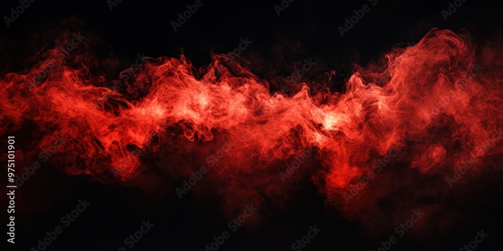 Fototapeta premium Red smoke billows across a black background.