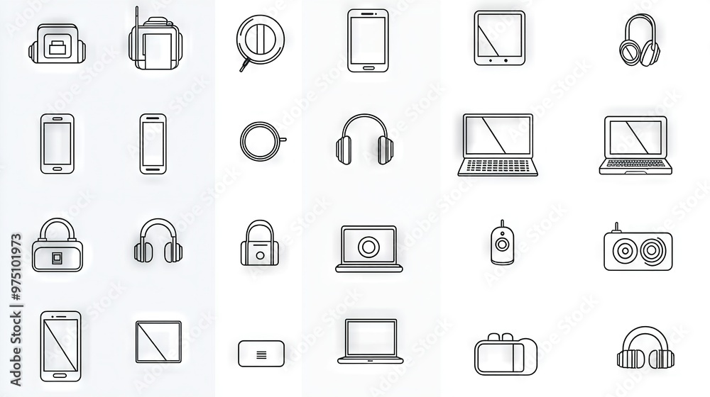 A collection of diverse electronic gadgets and linked devices via wires and connectors A collection of diverse electronic gadgets and linked devices via wires and connectors