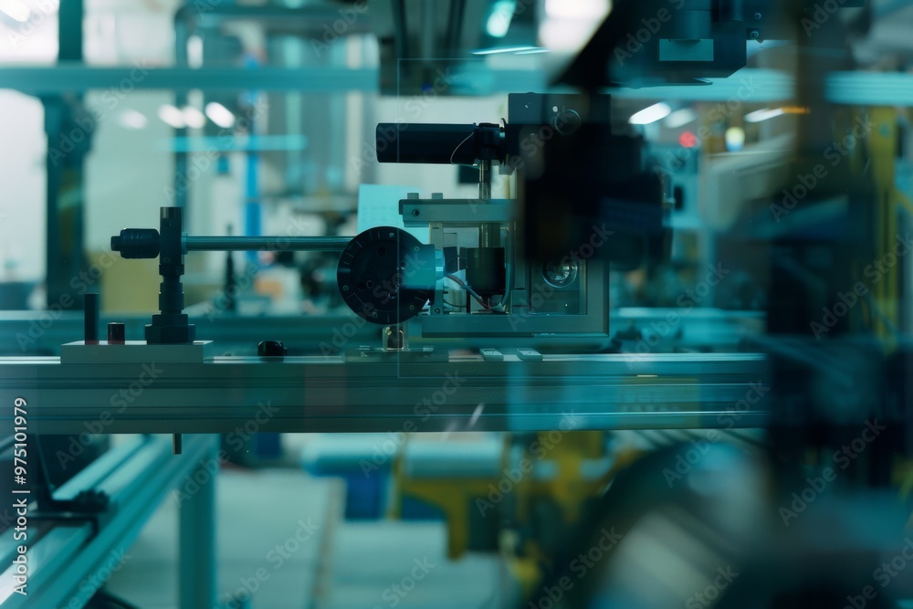 A robotic arm meticulously works on an assembly line, under the bright lights of a modern, high-tech industrial factory. A robotic arm meticulously works on an assembly line, under the bright lights of a modern, high-tech industrial factory.