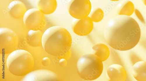  Yellow balloons float effortlessly against a bright yellow sky