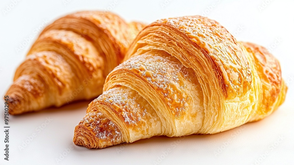 Croissants with powdered sugar close-up Croissants with powdered sugar close-up