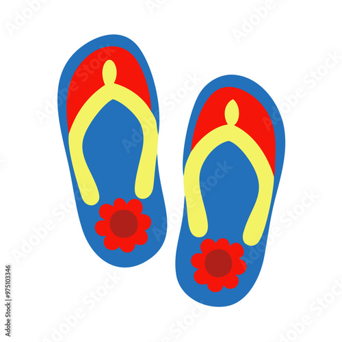 Colorful summer swimwear and accessories for beach days, flip-flops	