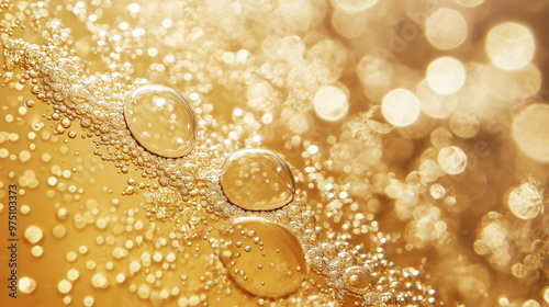 a close-up, top-down view of champagne bubbles, filling the entire frame with the focus on the delicate, continuous stream of bubbles