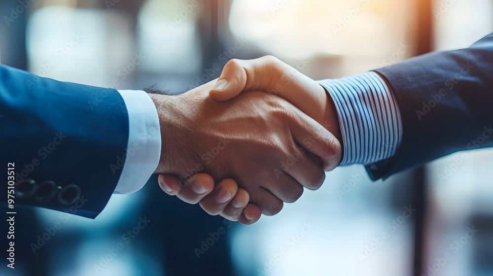 Close-up of Two Businessmen Shaking Hands in a Formal Setting Close-up of Two Businessmen Shaking Hands in a Formal Setting
