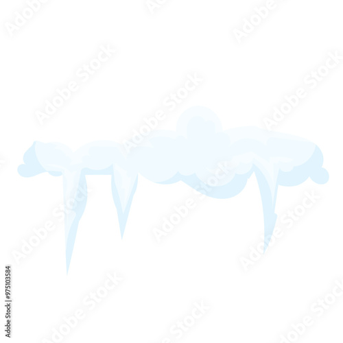 Blue frozen icicles hanging from a snowy ice surface, icicles of different quality with snow isolated on a white background. Watch out for icicles.