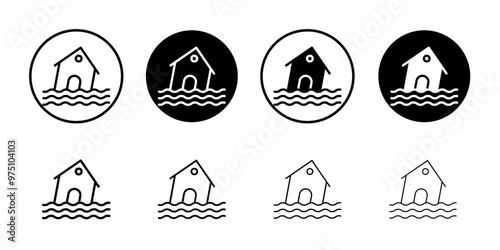 Flooded house icon logo set vector