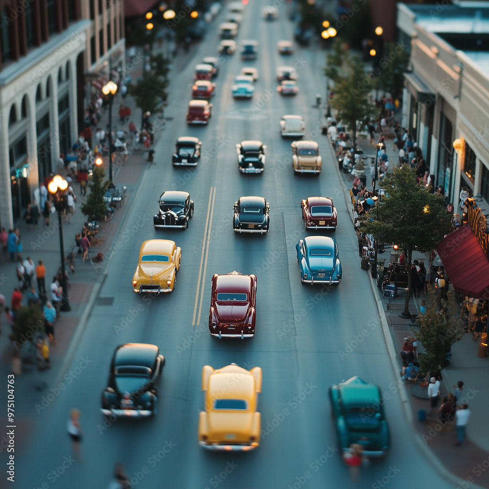 Nostalgic Drive: Antique Car Parade Through a Historic Downtown