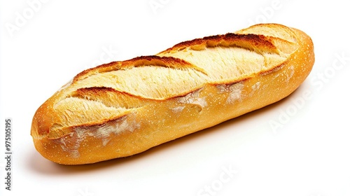  Loaf of bread on white table with bread slice