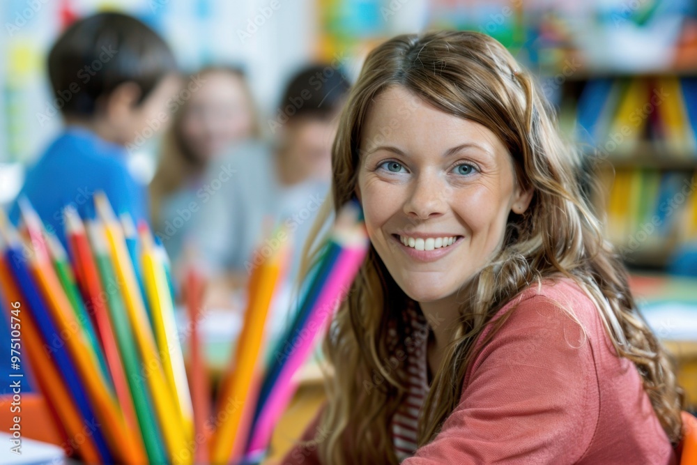 Kindergarten Classroom with Children and Teacher Engaged in Activities Kindergarten Classroom with Children and Teacher Engaged in Activities