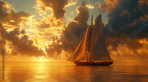 ship at sunset, surreal dreamscape world, imaginative scene, mystical reality	 photo