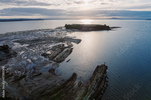 Motukaraka Island and the Hauraki Gulg in Beachlands, Auckland, New Zealand. photo