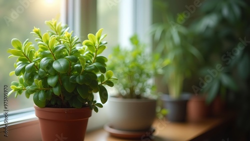 Close up of glowing jade plant on sunny windowsill amidst indoor garden vibe