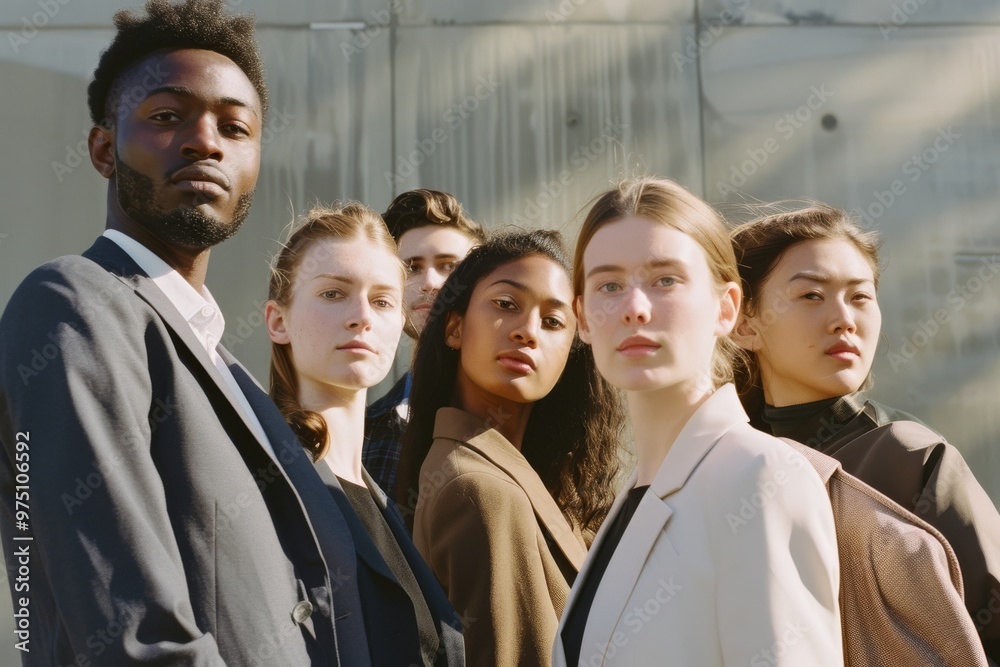 A diverse group of people stands together, looking confidently towards the camera, radiating unity and strength. A diverse group of people stands together, looking confidently towards the camera, radiating unity and strength.
