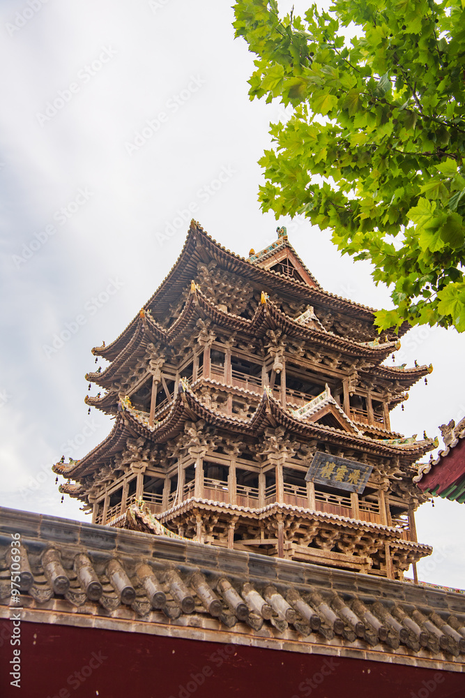 Aerial photography of Feiyun Tower in Wanrong County, Yuncheng City, Shanxi Province in summer Aerial photography of Feiyun Tower in Wanrong County, Yuncheng City, Shanxi Province in summer