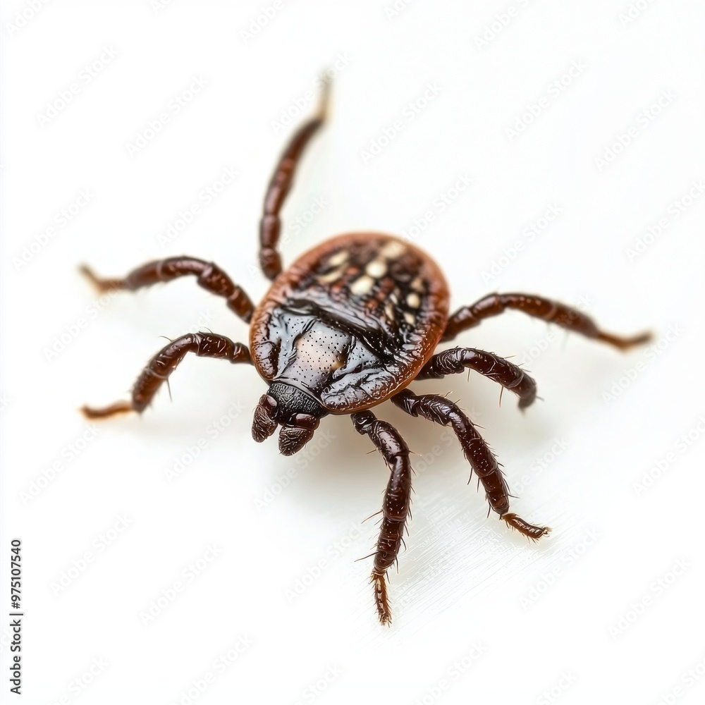 tiny tick explores a smooth white surface, its round body and elongated legs highlighted in stunning detail. This close-up captures the intricacies of this crawling creature. tiny tick explores a smooth white surface, its round body and elongated legs highlighted in stunning detail. This close-up captures the intricacies of this crawling creature.