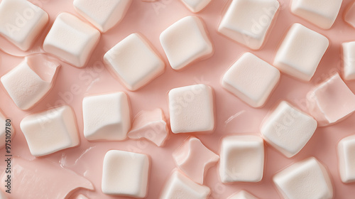 a seamless pattern of a close-up, high-resolution photograph, top-down view of marshmallows, filling the entire frame with a focus on the intricate details of the elements