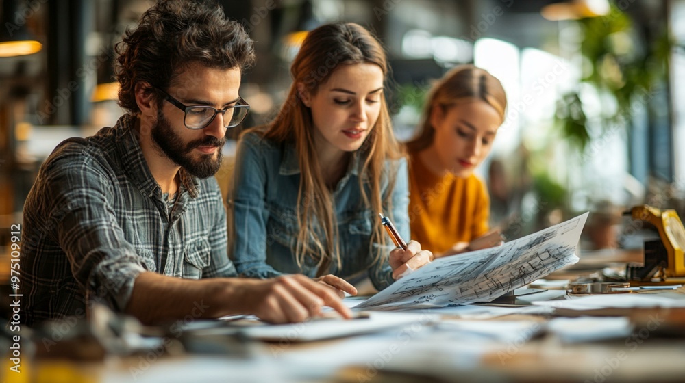 this Young architects discussing business plans and projects in a modern office space. this Young architects discussing business plans and projects in a modern office space.