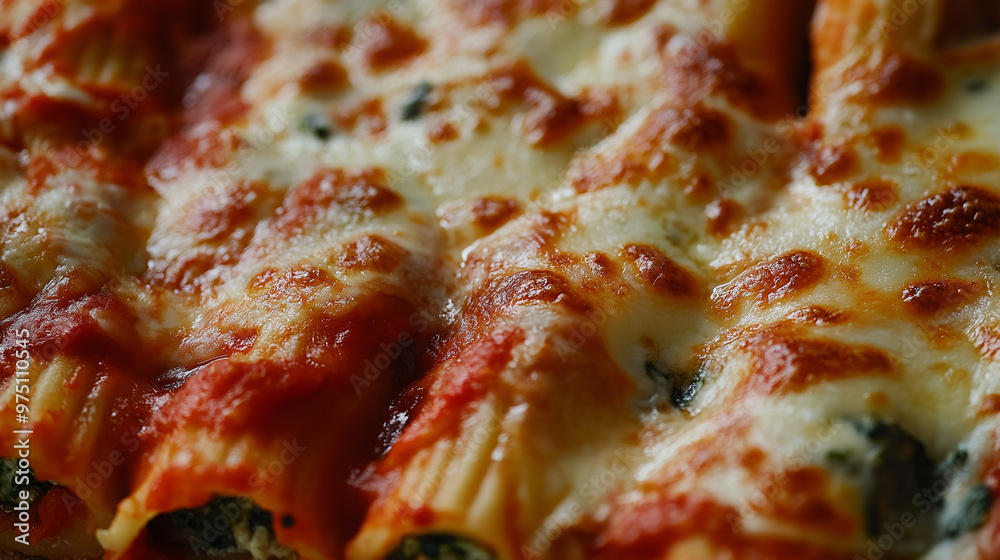 a close-up, top-down view of ricotta and spinach stuffed manicotti, filling the entire frame with the focus on the pasta's intricate details a close-up, top-down view of ricotta and spinach stuffed manicotti, filling the entire frame with the focus on the pasta's intricate details