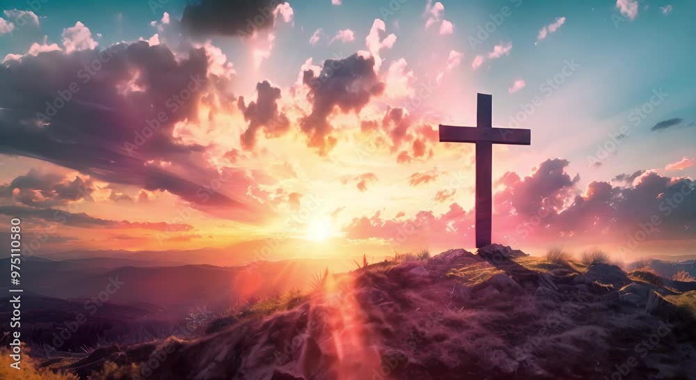 Silhouette of a Cross Against a Dramatic Sunset Sky
