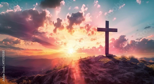 Silhouette of a Cross Against a Dramatic Sunset Sky