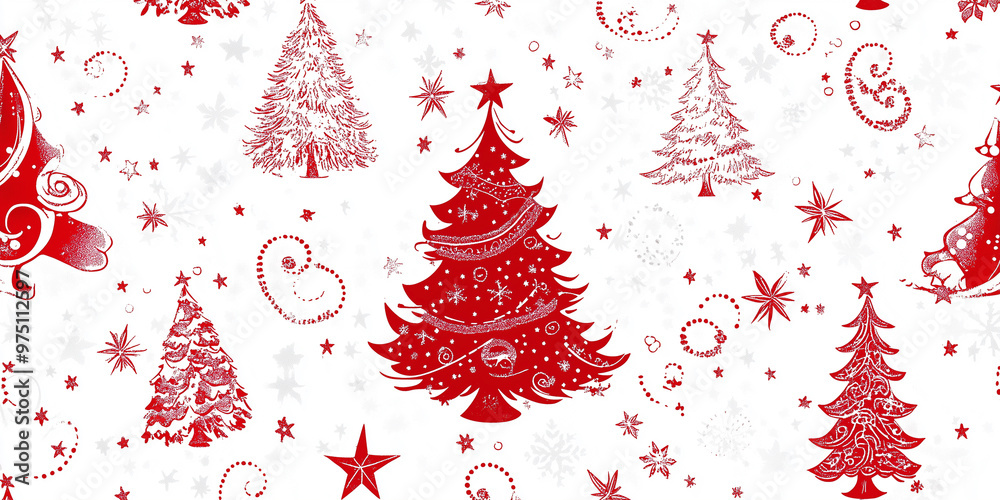 illustration of Christmas tree pattern, red on a white background illustration of Christmas tree pattern, red on a white background