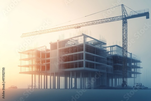 3d illustration of a contemporary building in construction showcasing modern architectural design photo