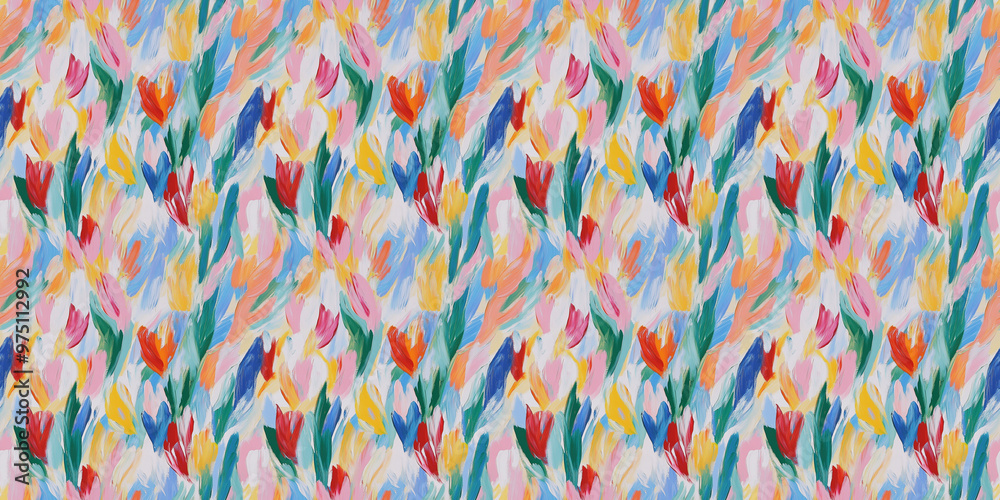 a dreamy and romantic abstract painting pattern of tulips in a style reminiscent of fauvism or early modernism a dreamy and romantic abstract painting pattern of tulips in a style reminiscent of fauvism or early modernism