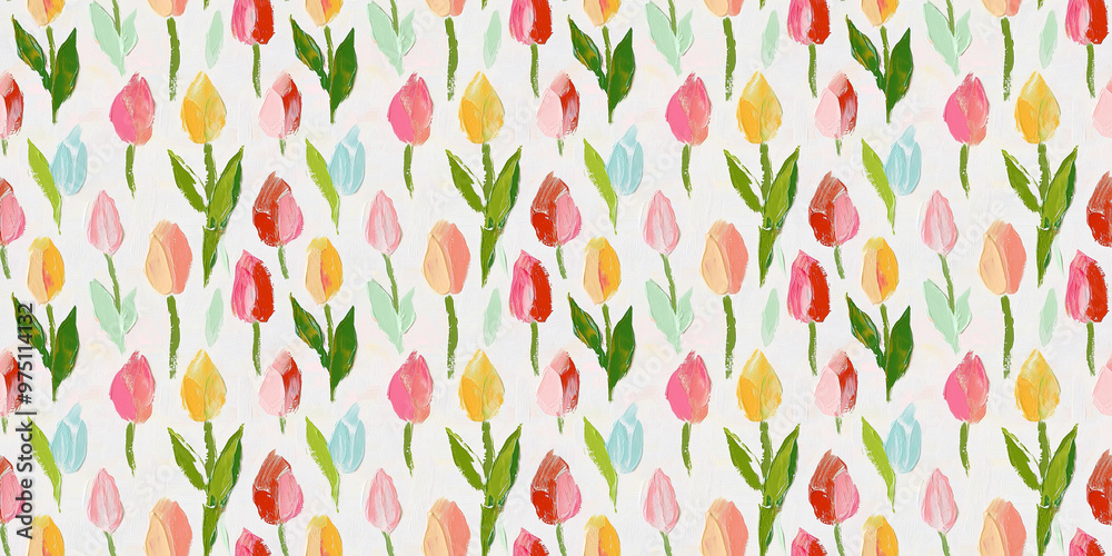 an abstract impressionism painting pattern of tulips on a white background an abstract impressionism painting pattern of tulips on a white background