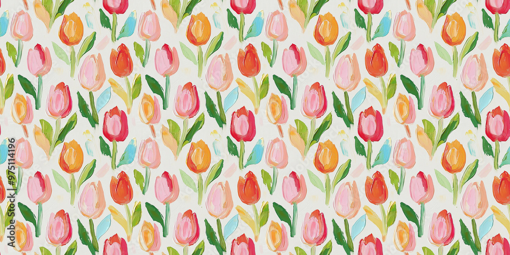 an abstract impressionism painting pattern of tulips on a white background an abstract impressionism painting pattern of tulips on a white background