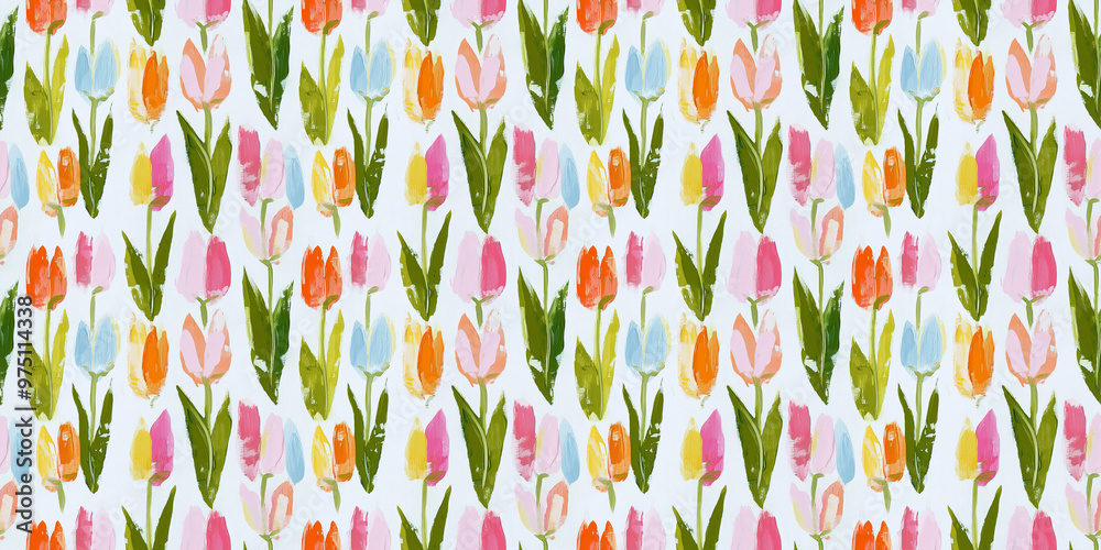 an abstract impressionism painting pattern of tulips on a white background an abstract impressionism painting pattern of tulips on a white background