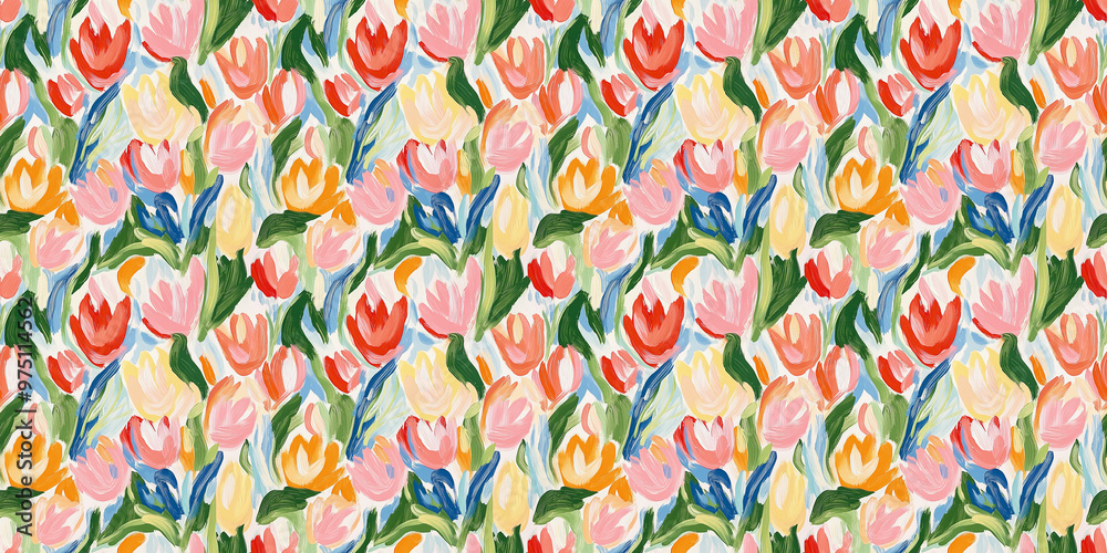 an abstract impressionism painting pattern of tulips on a white background an abstract impressionism painting pattern of tulips on a white background