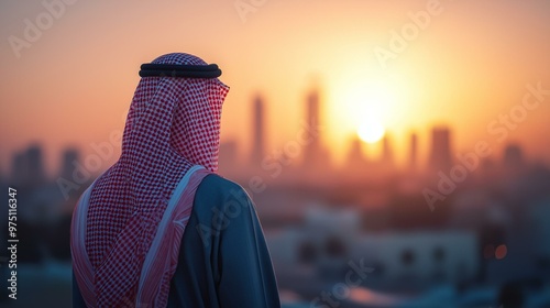 Arab man standing front skylines