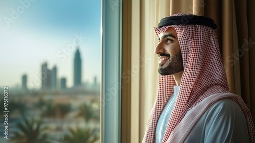 success arab saudi man looking to skylines