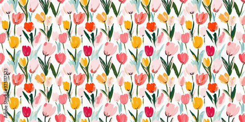 an abstract impressionism pattern of tulips on a white background