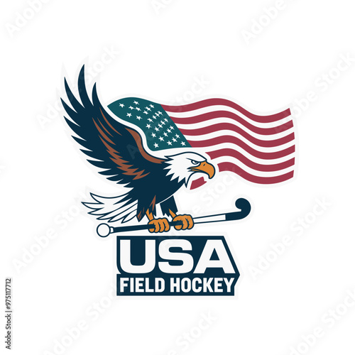 The Field hockey logo and badge. Field hockey vector illustration. Field hockey logo with eagle and american flag Elements Design
