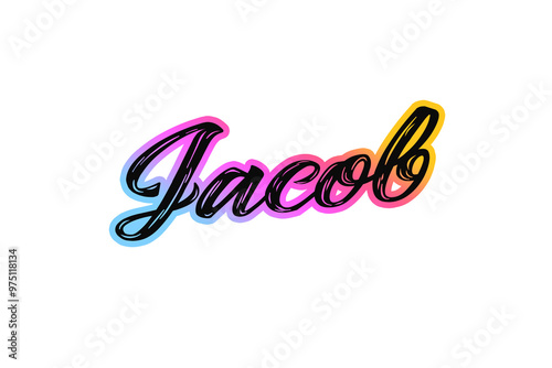 The name “Jacob” written in a stylized colorful retro font photo