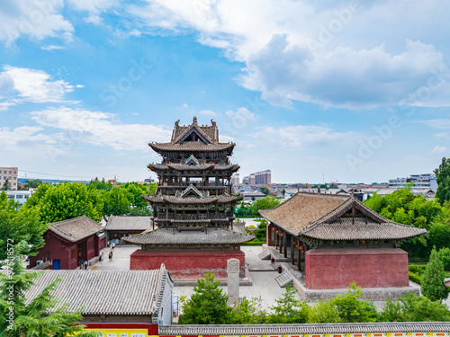 Aerial photography of Feiyun Tower in Wanrong County, Yuncheng City, Shanxi Province in summer photo