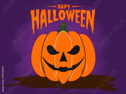 Menacing Jack-o'-Lantern with 'Happy Halloween' Text on Dark Purple Background 