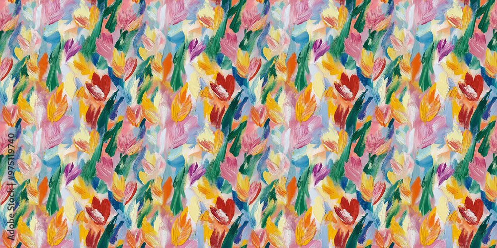 an abstract painting pattern of tulips in a style reminiscent of fauvism or early modernism an abstract painting pattern of tulips in a style reminiscent of fauvism or early modernism
