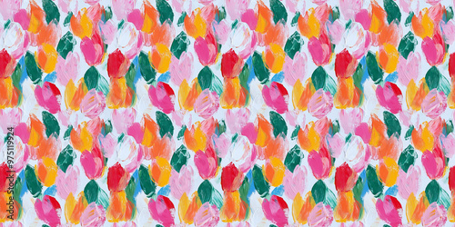 an abstract painting pattern of tulips on a white background