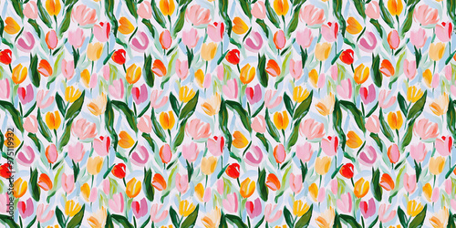 an abstract painting pattern of tulips on a white background