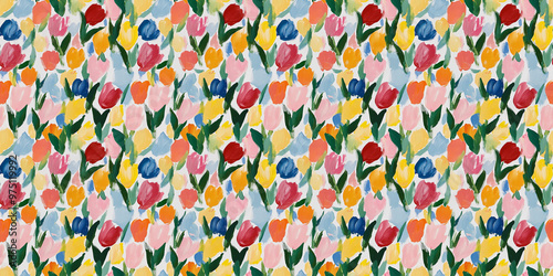 an abstract painting pattern of tulips on a white background