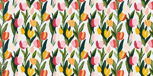 an abstract painting pattern of tulips on a white background