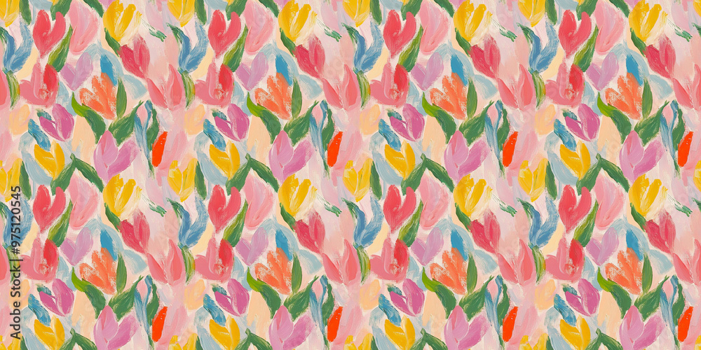 an impressionism painting pattern of tulips in a naive impressionistic style with gouache an impressionism painting pattern of tulips in a naive impressionistic style with gouache