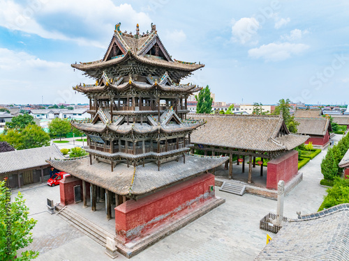 Aerial photography of Feiyun Tower in Wanrong County, Yuncheng City, Shanxi Province in summer photo