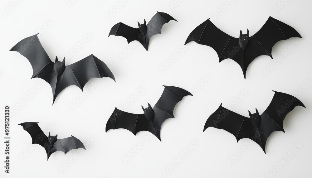 Halloween decoration featuring bats against a clean white background for spooky atmosphere Halloween decoration featuring bats against a clean white background for spooky atmosphere