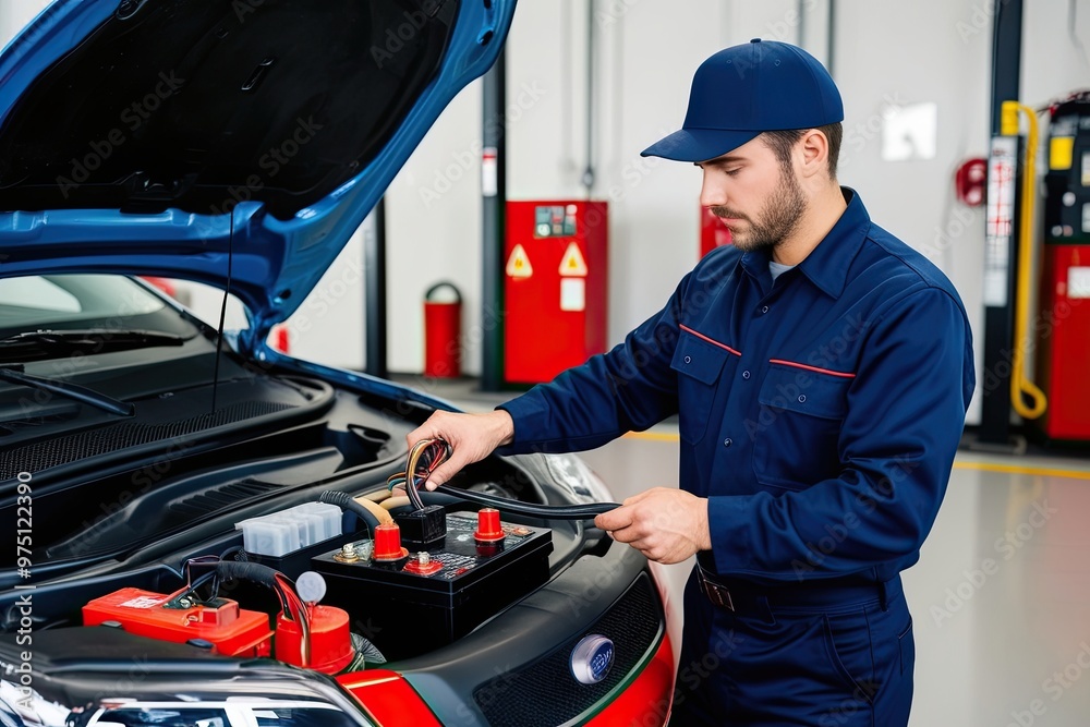 Proficient Mechanic Inspecting Electric Battery Systems and Maintaining Automotive Electrical Components Proficient Mechanic Inspecting Electric Battery Systems and Maintaining Automotive Electrical Components